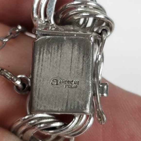 Vintage American Sterling Heavy Curb Triple Round Cable Link Charm Bracelet - Picture 8 of 12